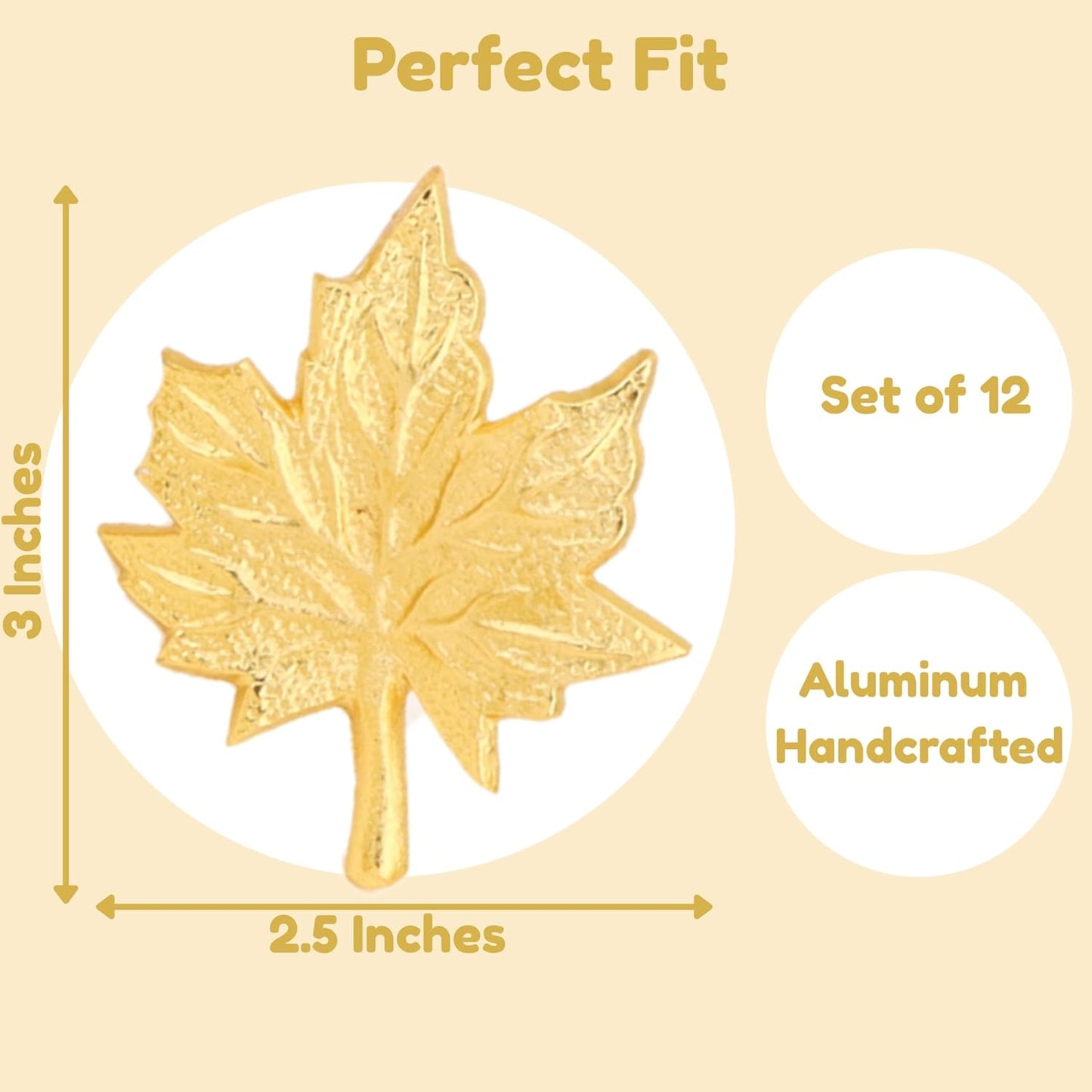 Set of 12 Maple Leaf Napkin Rings - Handcrafted Aluminum Napkin Holders for Cloth & Paper Napkins, Elegant Table Décor for Wedding Receptions Thanksgiving Christmas Holiday Parties (Gold) CLEENTABLE