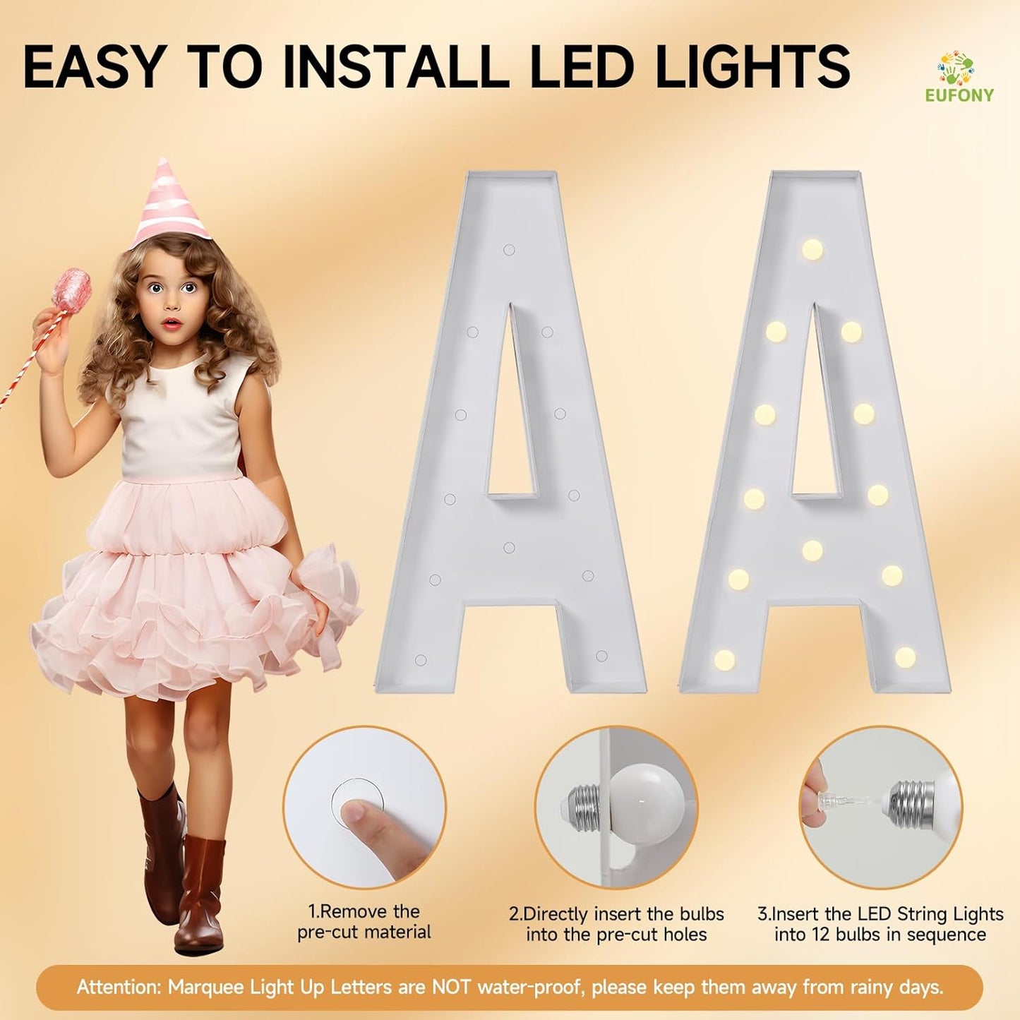 eufony Marquee Letters 4 Feet Tall, 4 FT Marquee Light Up Letters, Giant Light Up Letters 4FT for Birthday Party Baby Shower Gender Reveal Graduation Decorations, Letter A with LED Lights DIY Kit