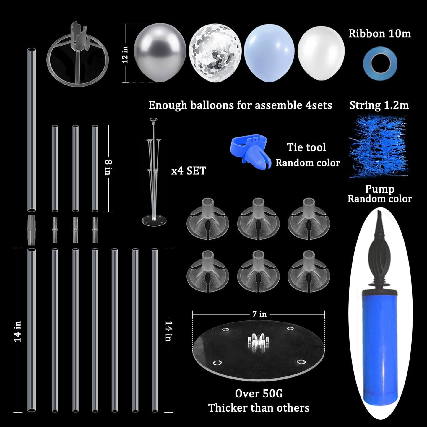 Baby Blue and Silver Balloon Stand Centerpiece Table Decorations for Baby Shower Wedding Engagement Bridal Shower Anniversary Birthday Party Decorations(Baby blue silver set4)