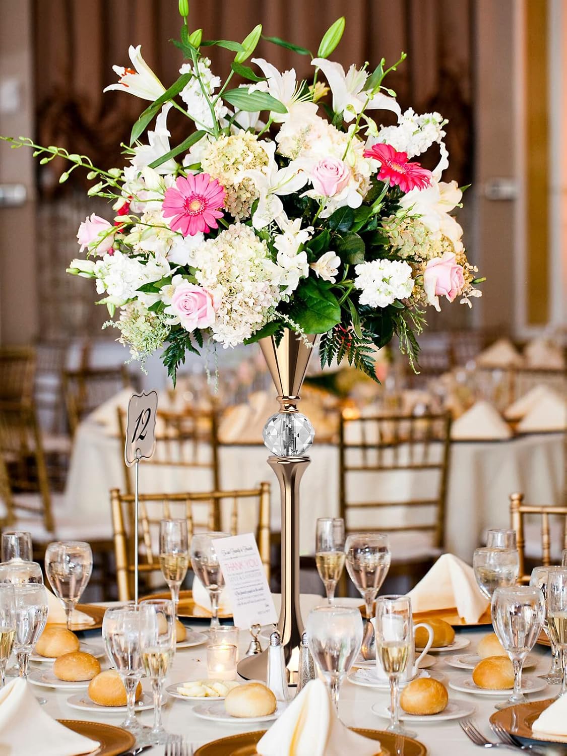 VIJIV Gold Flower Vase for Centerpiece Table Decorations Wedding Reception Decor, 18.9 Inch Tall Metal Vase for Feather Flower Holder Stand Floral Arrangement Gatsby Party Dinner Event Hotel