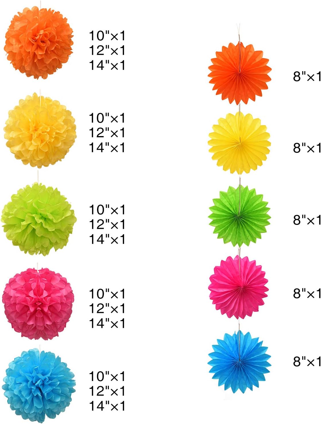 Paper Pom Poms Color Tissue Flowers Hanging Paper Fans Celebration Wedding Birthday Party Halloween Christmas Outdoor Decoration-Set of 20