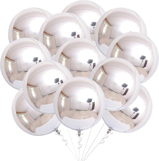KatchOn, Huge Metallic Silver Balloons - 22 Inch, Pack of 12 | 4D Round Mylar Balloon for Silver Party Decorations, Birthday Party, Baby Shower, Gender Reveal, Wedding Decorations