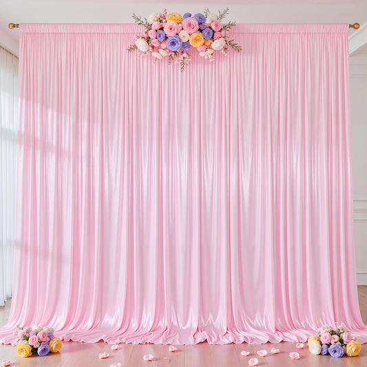 Pink Glitter Backdrop Curtain for Parties Wedding,10Ft x 10Ft Satin Shimmer Photo Backdrop,Non-Wrinkle Sparkle Drapes for Backdrop,Back Drop for Photography, Birthdays,Weddings,Prom