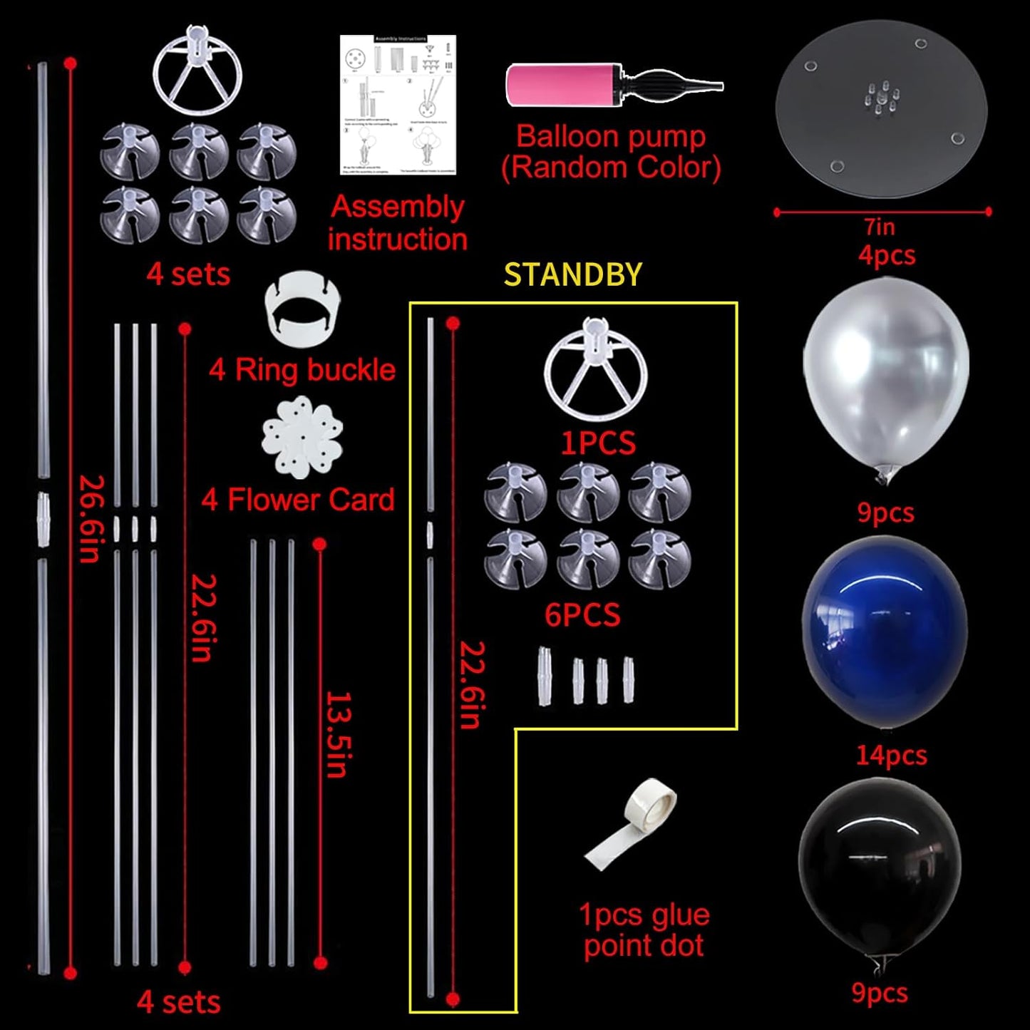 TONIFUL 4 Set Black and Blue Silver Balloon Centerpieces for Table,Balloon Stand Kit for Graduation Decorations 2025,Blue Party Decorations,Retirement,Birthday Decoration for men,Father's Day