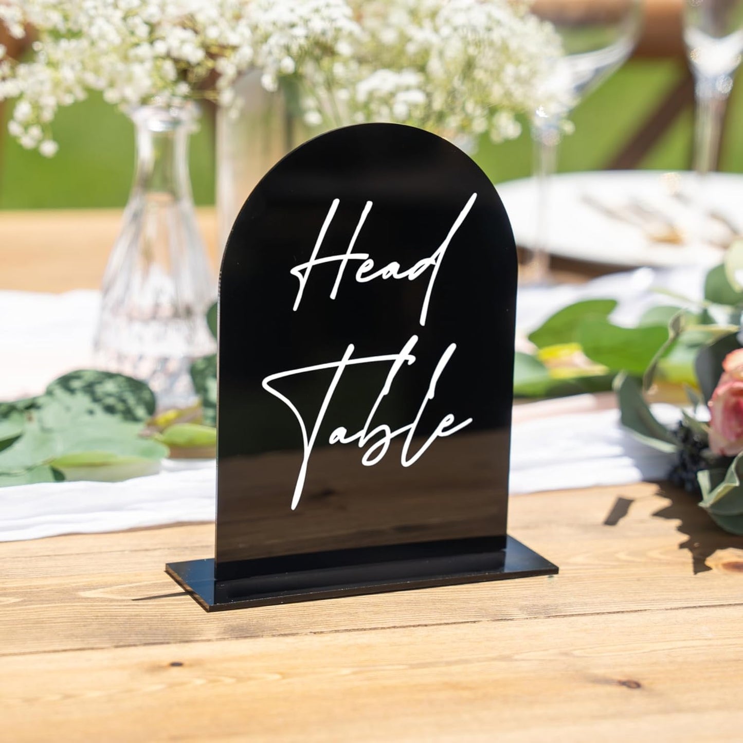 Black Arch Acrylic Table Numbers for Wedding Reception - 5" x 7" White Font Centerpiece Set with Holder Stands & Head Table Sign - Anniversary, Event, Party, Wedding Set 1-15