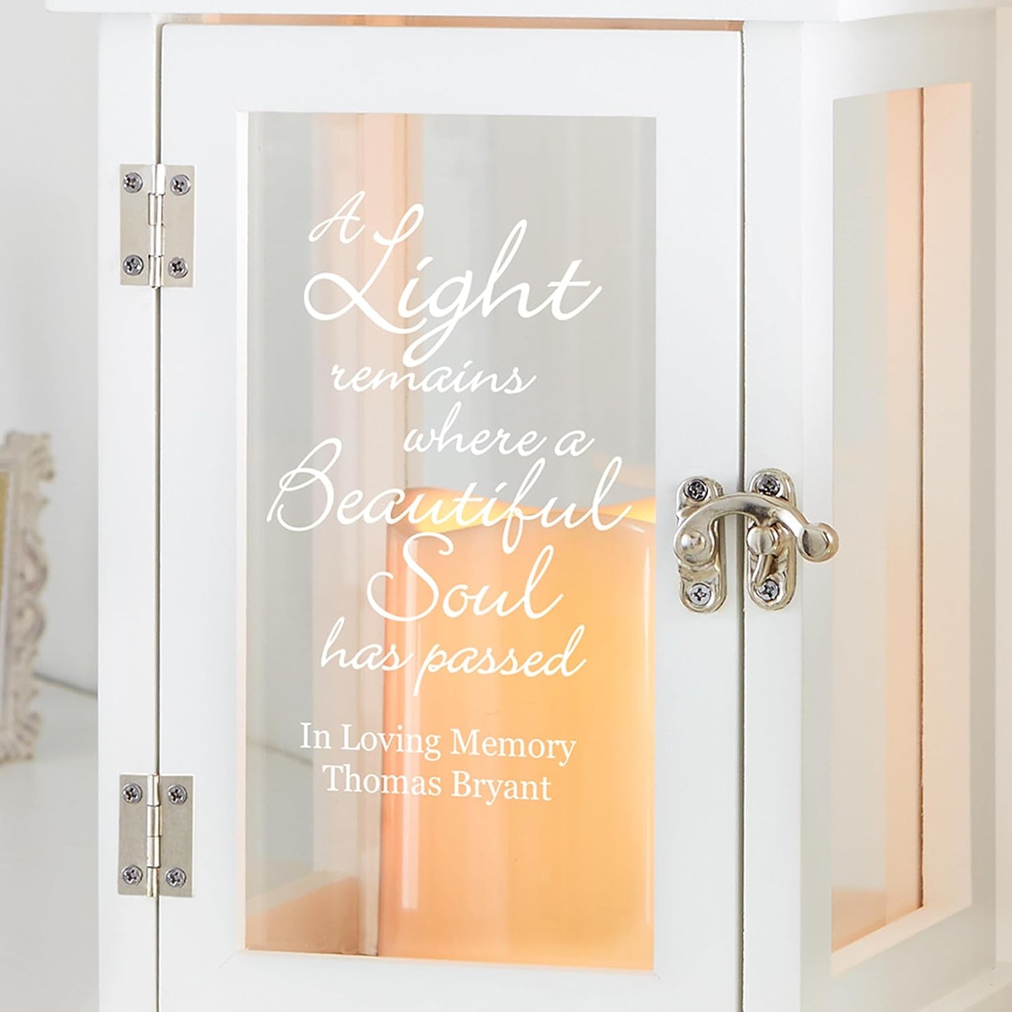 Let's Make Memories Personalized Memorial Lantern - Sympathy - Condolences - LED Candle - Automatic Timer - Wood/Stainless Steel - Copper Finish - A Light Remains