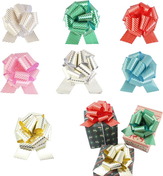 FORBINBO 12 Pieces Stripe Pull Bow Large Gift Wrapping Pull Bows with Ribbon for Christmas Presents Wedding Gift Wrapping Baskets