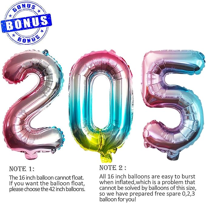 GOER 2025 Foil Number Balloons for 2025 New Year Eve Festival Party Supplies Graduation Decorations (Multicolour,16 Inch)