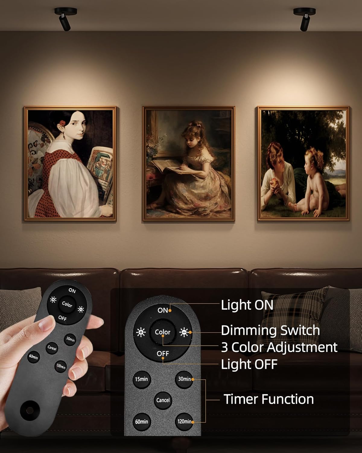 EZVALO Wireless LED Spotlights Indoor, 5500mAh Rechargeable Battery Powered Plants Spotlights Indoor, Dimmable & Timer, 3 CCT Small Up Lights with Remote, Accent Uplighting for Artwork,Tree(Black)