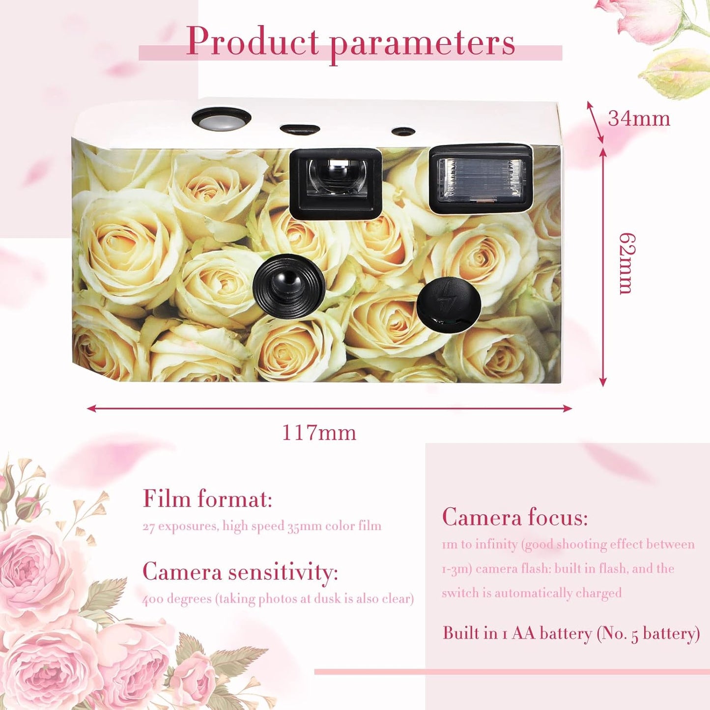 3 Packs Disposable Camera for Wedding 34mm One Time Use Camera Single Use Film Camera with Flash for Wedding, Anniversary, Travel, Camp, Party Supply