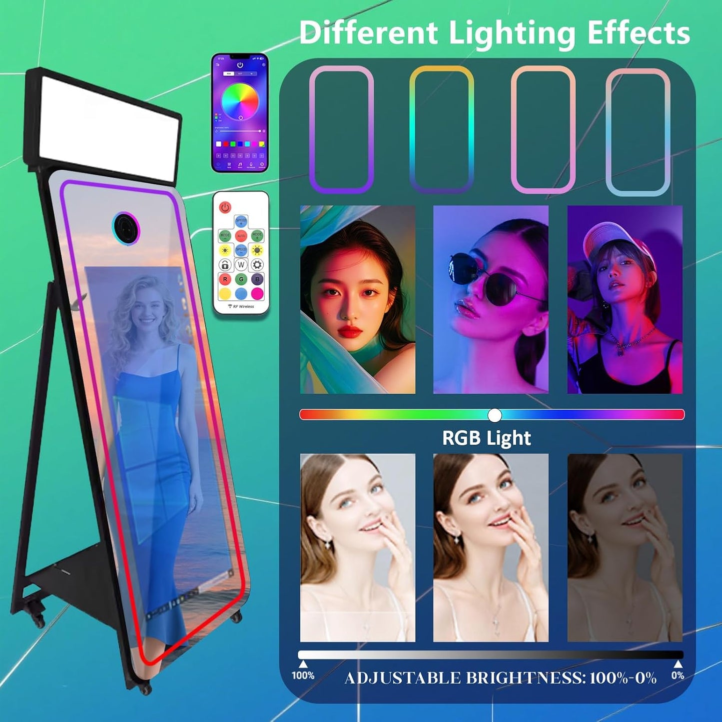 65''Magic Mirror Photo Booth Machine,Mirror Photo Booth 43''Touch Screen,Photo Booth with Flight Case,App Control,RGB Light for Wedding Party Events (Black, Machine+Camera)