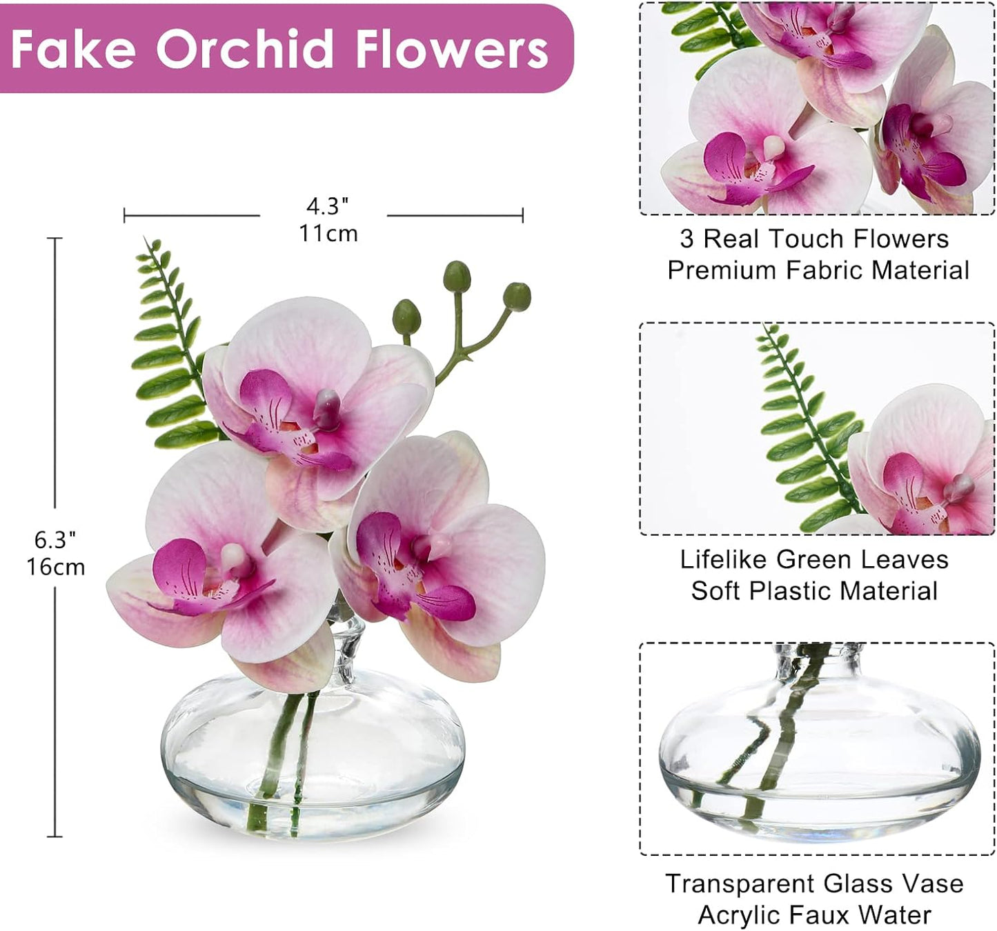 Pink Orchids Artificial Flowers Faux Orchids Arrangement in Clear Glass Vases Set of 3 Real Touch Phalaenopsis Orchid Flowers Small Fake Orchid Centerpiece for Dining Room Table