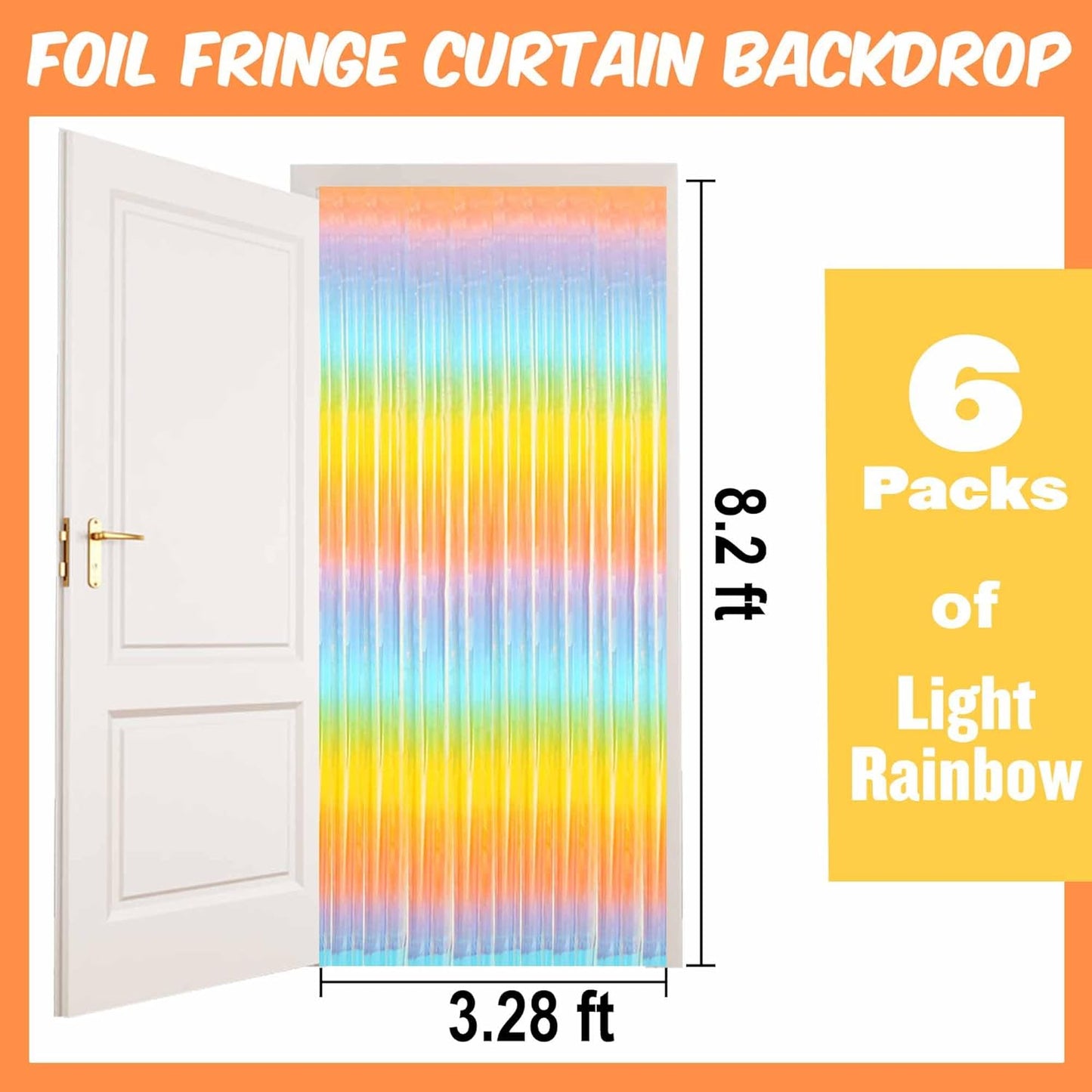 6 Pack Light Rainbow Foil Fringe Curtains Backdrop, 3.28 x 8.2 Ft Metallic Streamers Tinsel Curtains Background for Photo Booth, Birthday, Weddings, Carnivals, Graduation, Themed Party Decorations