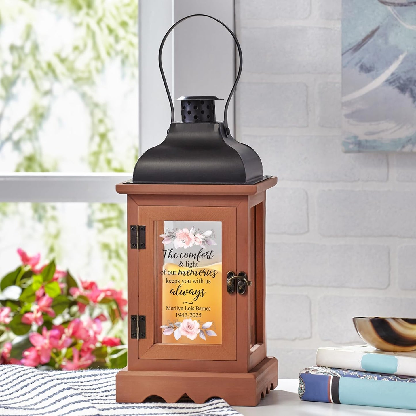 Let's Make Memories Personalized Memorial Lantern - Sympathy - Condolences - in Memory - LED Candle - Automatic Timer - Wood/Metal - Comfort & Light