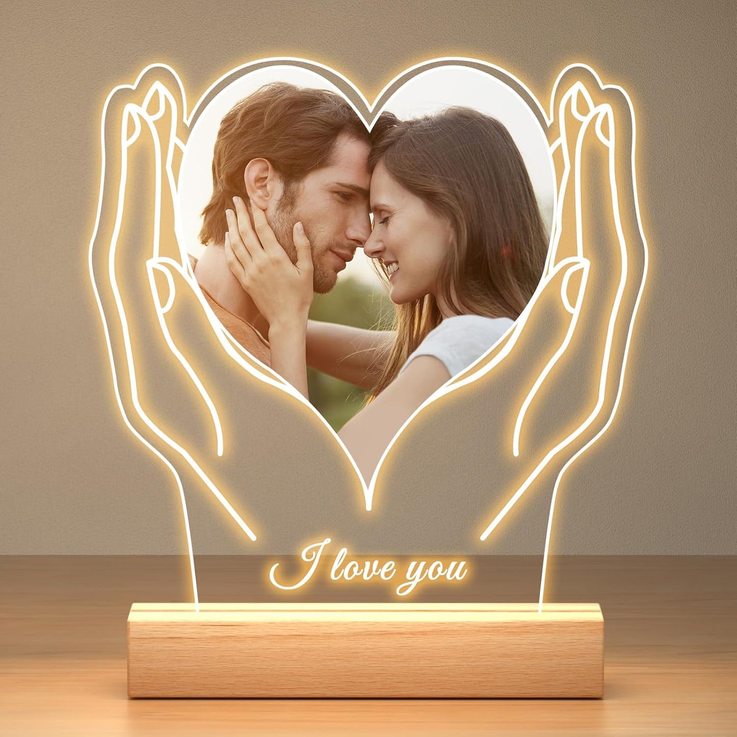 Personalized Picture Frame with Photo, Customized Photo Frame with Night Light, Custom Picture Frames, Personalized Anniversary Birthday Gifts for Women Men Her Him Girlfriend Boyfriend Couples