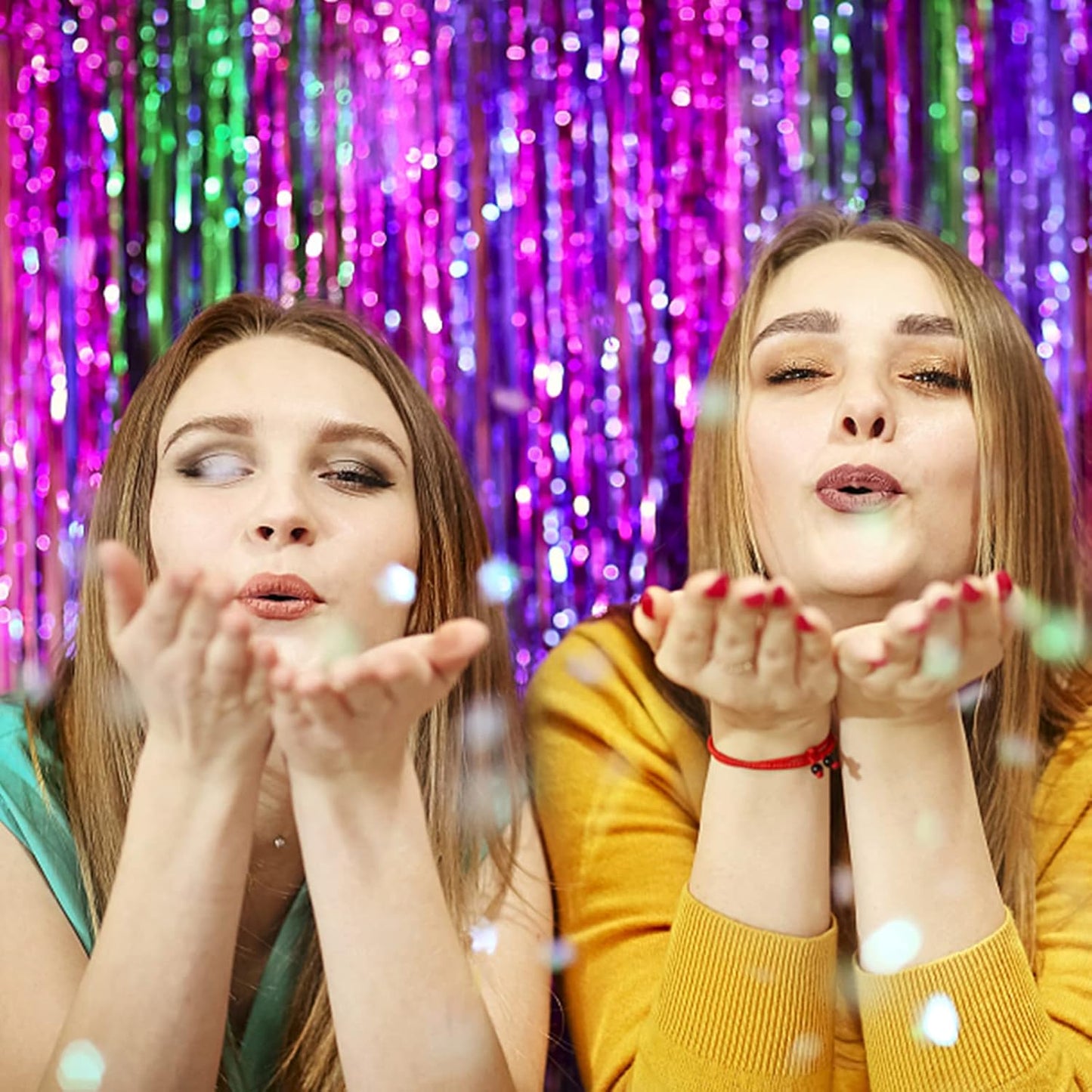 2 Pack Hot Pink Backdrop Curtain Party Streamers Hot Pink Birthday Decorations Foil Fringe Photo Backdrop Party Supplies Fiesta Grad Theme Decorations