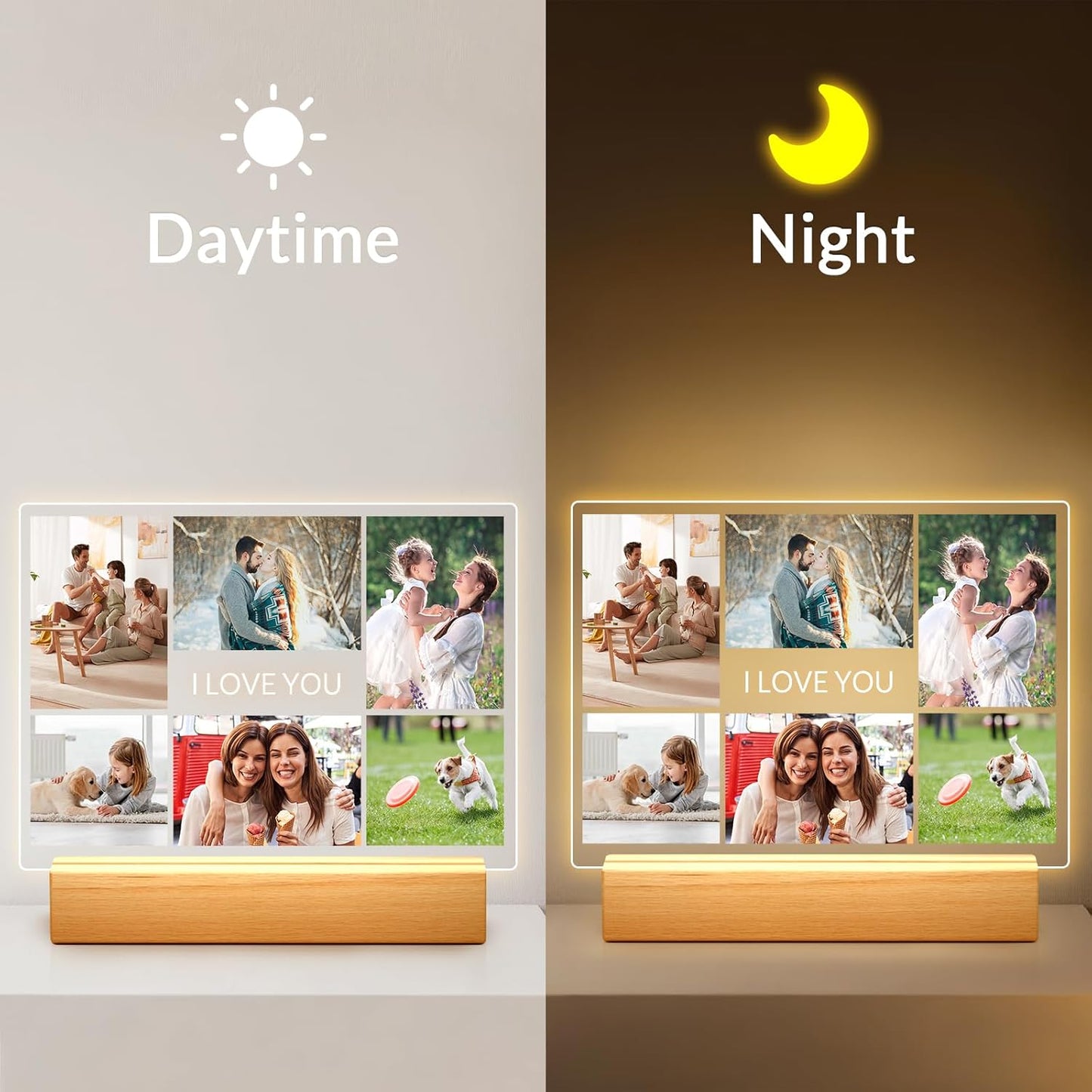 Custom Picture Frames with Photo, Personalized Photo Frame with Night Light, Customized Picture Frames, Personalized Anniversary Birthday Gifts for Women Men Her Him Girlfriend Boyfriend Couple