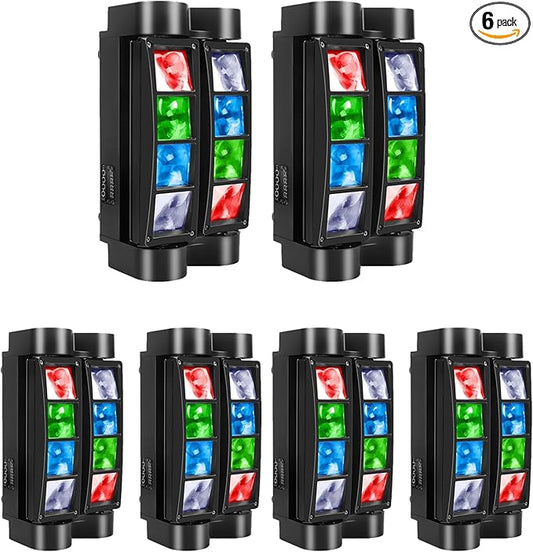 6-Pack U`King Spider DJ Light 8x10W LEDs Beam Sound Activated and DMX-512 Control for Party Pub Festival Disco Show Wedding Event