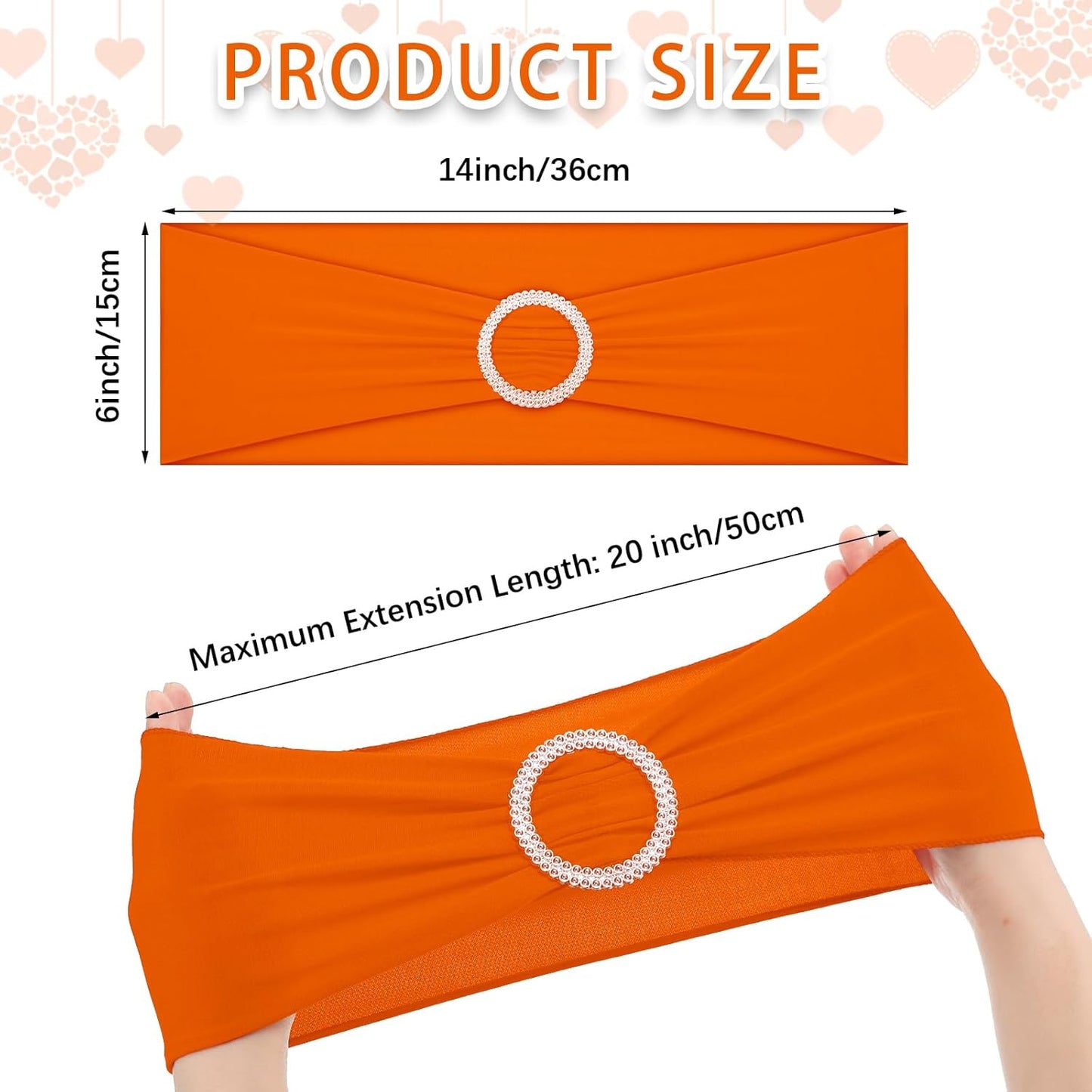 CHENGU 150 Pieces Spandex Stretch Chair Sashes Bows Elastic Chair Cover Bands Ties with Buckle Slider for Wedding Party Reception Events Universal Ceremony Banquet Decorations (Orange)