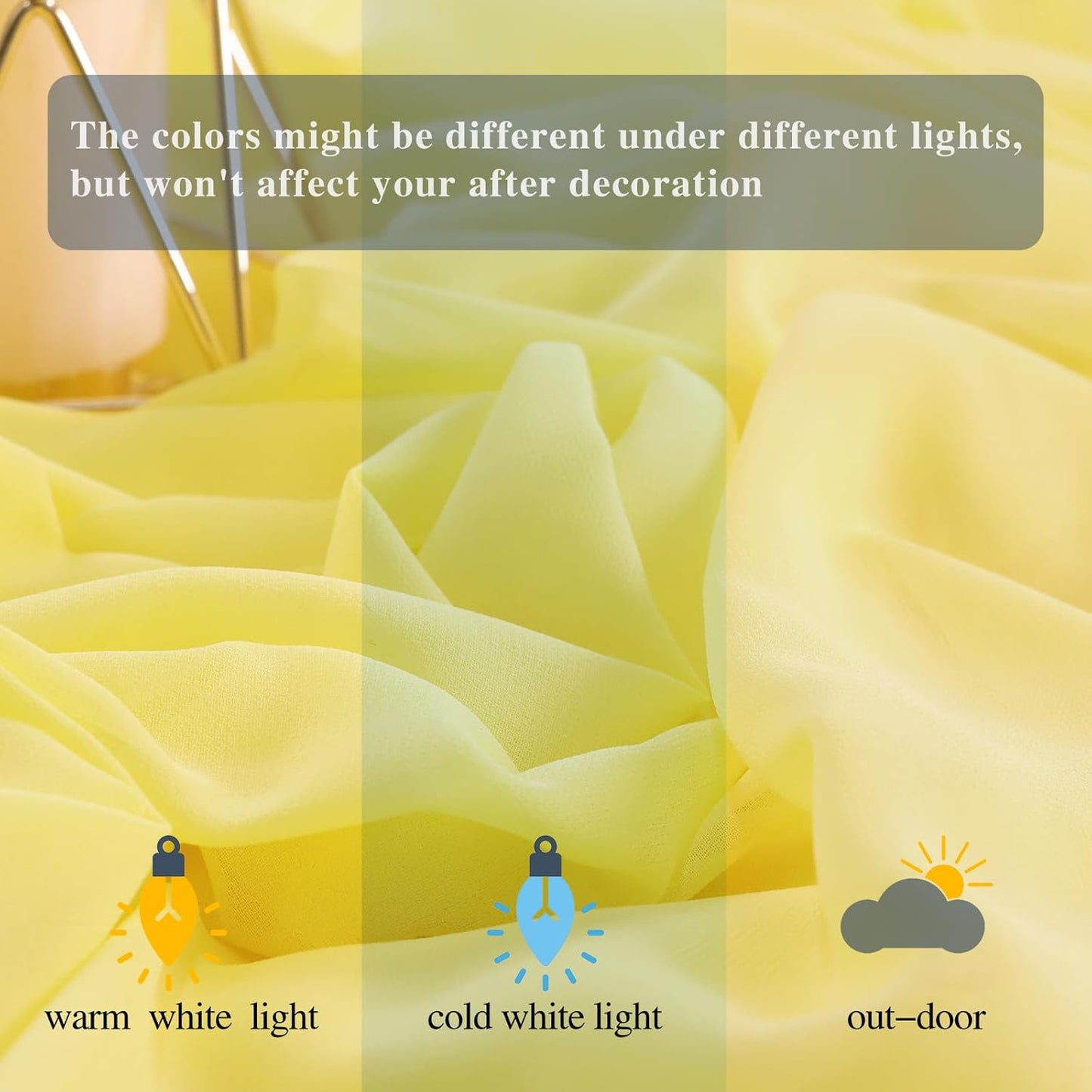 DUOBAO Yellow Chiffon Backdrop Curtain-2 Panels 58x120-Inch Wedding Backdrops Drape Yellow Curtains for Bedroom Voile Window Drapes Photography Background for Party Ceremony