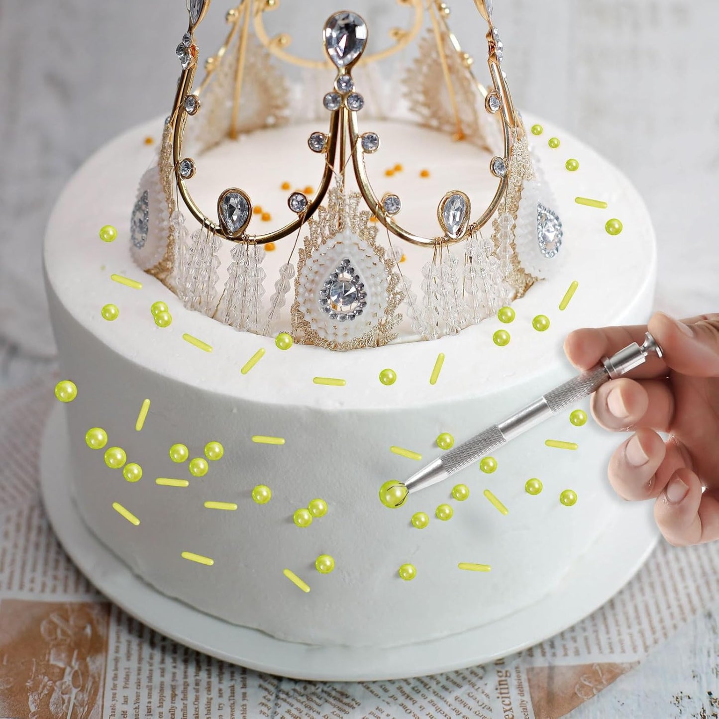 Kasvan Green Mix Sugar Sprinkles - Edible Candy Pearls with 4-Claw Sprinkle Pen,118g/4.16 Oz, Gift Box Pack, Baking Cake Decorations, Ice Cream Toppings and Cookie Decorating (Green)