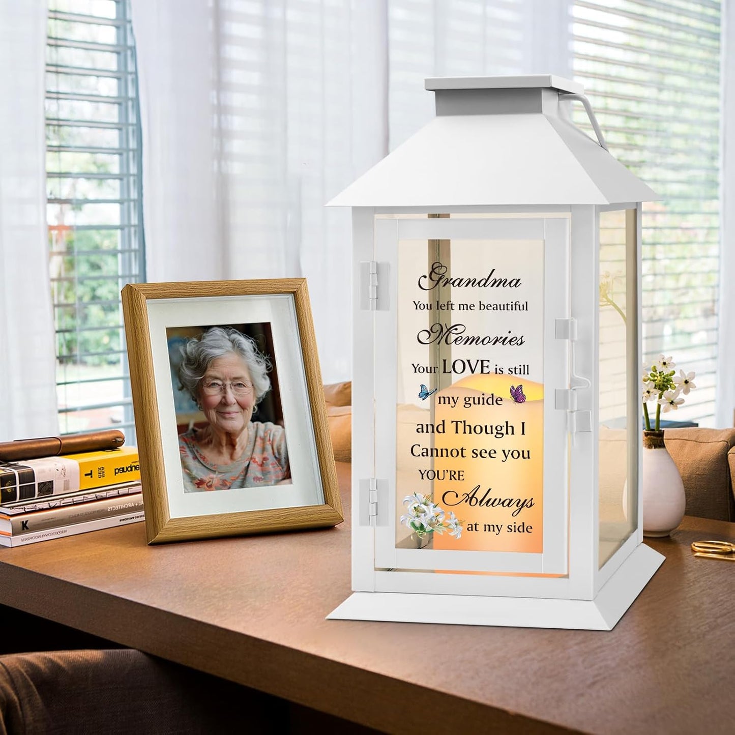 Memorial Lantern for Grandmother's Remembrance with LED Candle