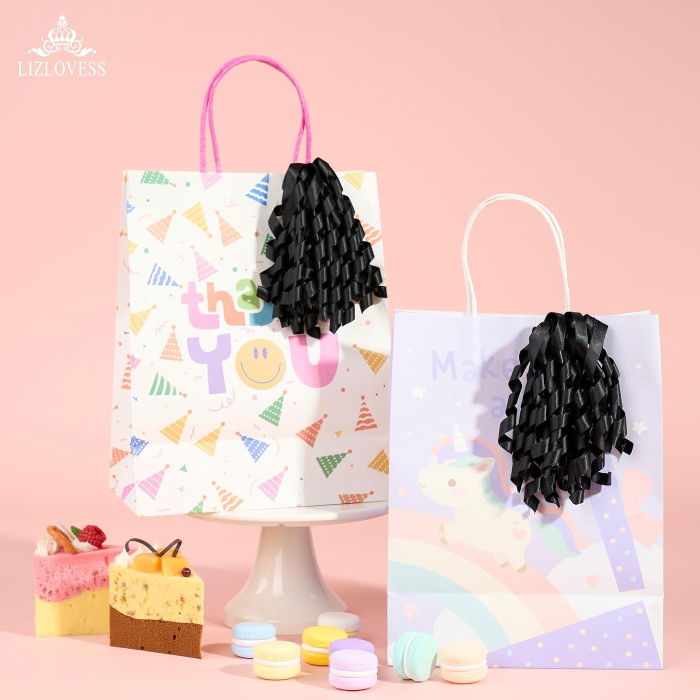 6 Inch Black Curly Bows for Gift Wrapping Set of 6, Self Adhesive Bows Black Gift Bows for Presents, Satin Ribbon Bows for Birthday, Wedding, Christmas, Bridal Shower, Gift Wrap Accessory