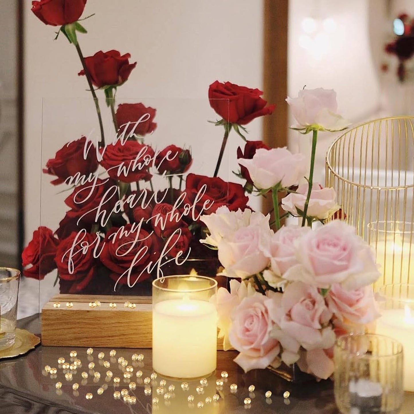 10000Pcs Crystal Acrylic Diamond Fake Gems Vase Filler, 4.5mm Faux Diamonds for Table Scatter Wedding Party, Bridal Shower, Birthday Decoration, Orange