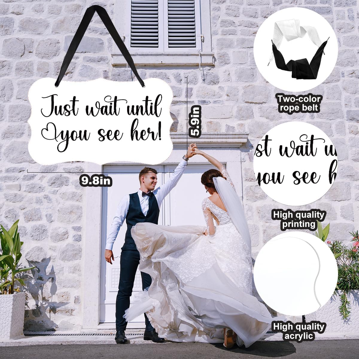 Acrylic Wedding Sign, Ring Bearer Sign, for Rustic Wedding Decor Signs, Acrylic Wall Art With Ribbon for Chairs Weddings Decoration and Event Party - Just Wait Until You See Her (White)