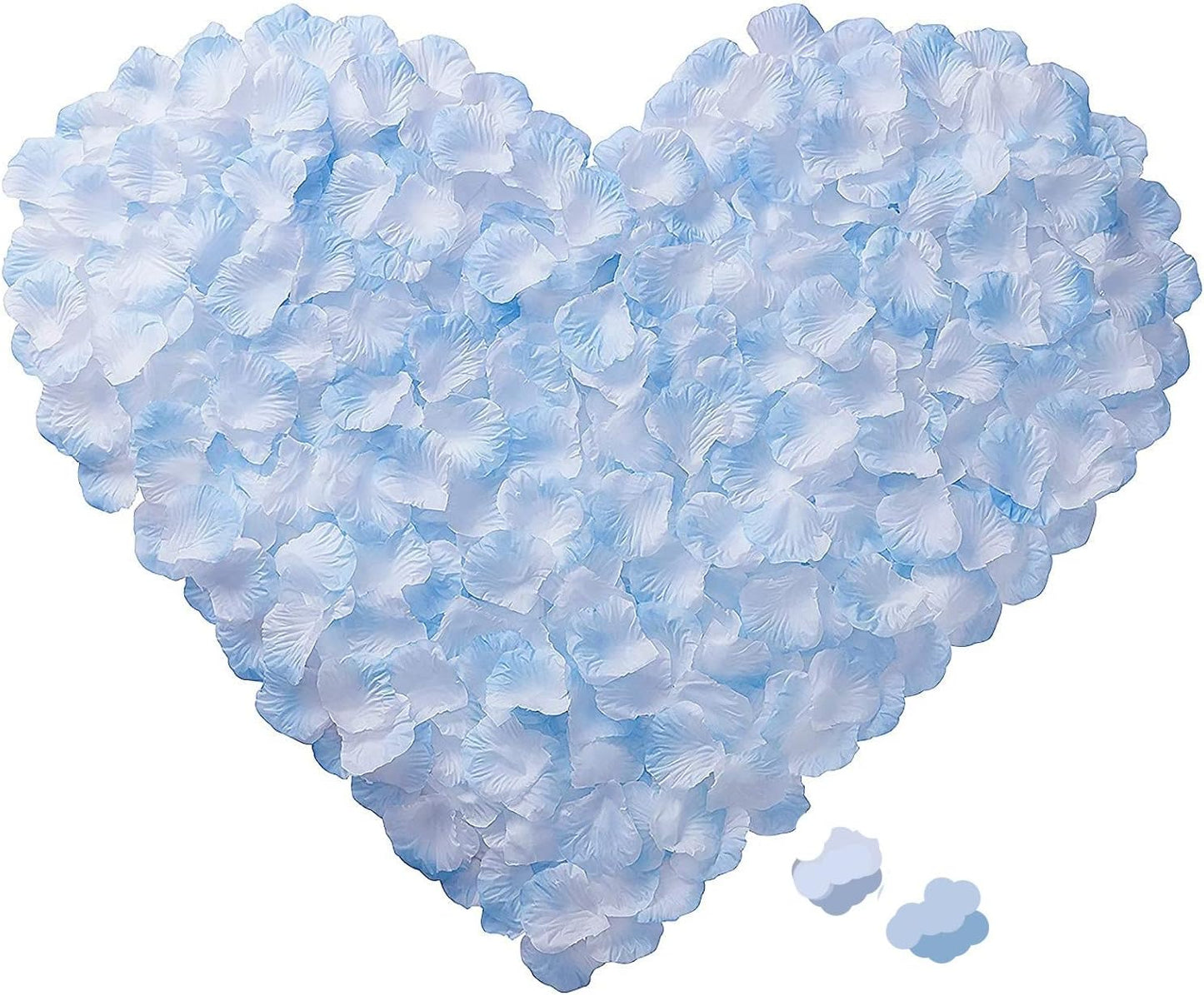 ocharzy 1000 PCS Rose Petals Fake Rose Petals for Romantic Night, Wedding Flower Decoration, Party, Events (Light Blue+White)