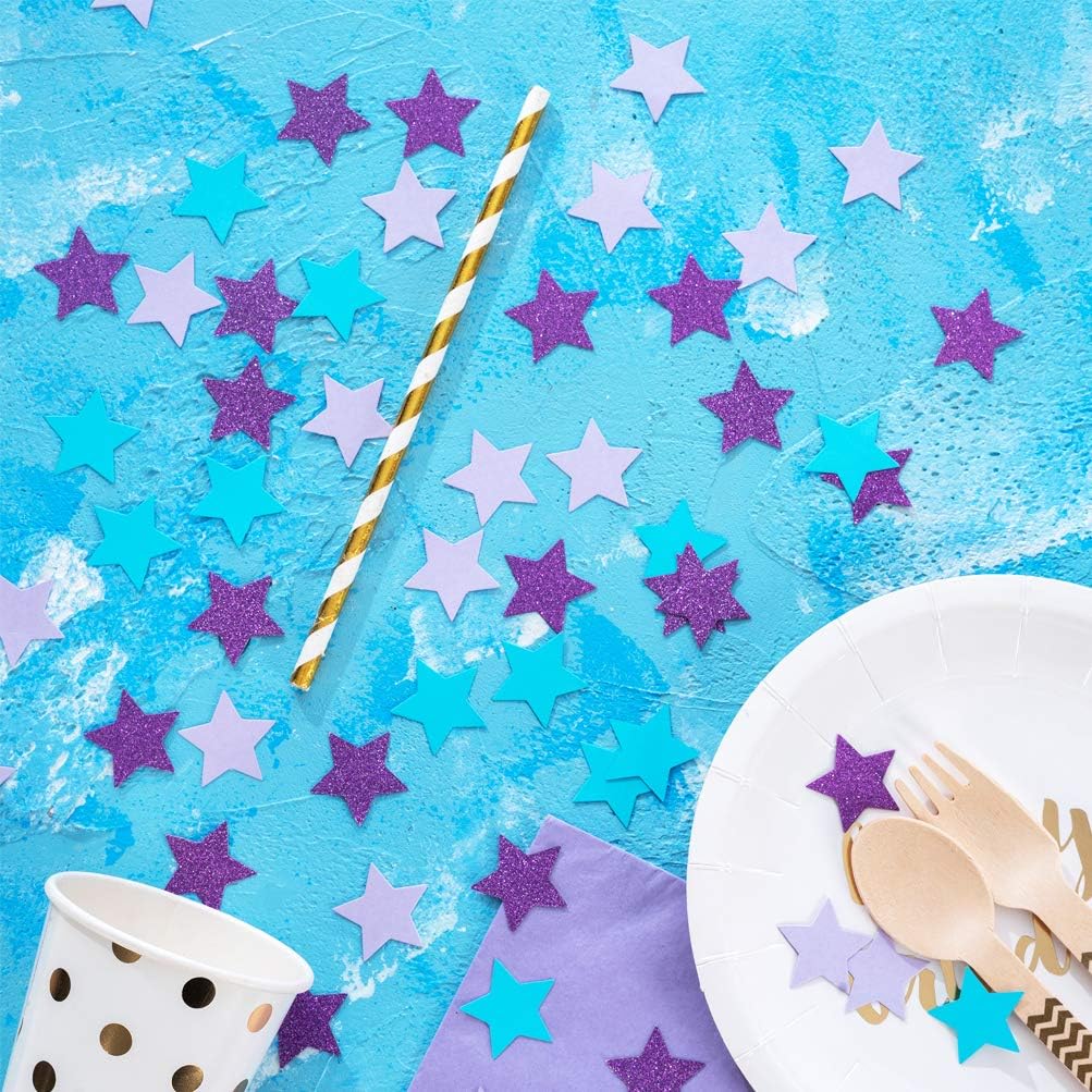 Star Confetti for Table Wedding Birthday Party Decoration,1.2 inch in Diameter(turquoise blue,lavender,purple,200pc)