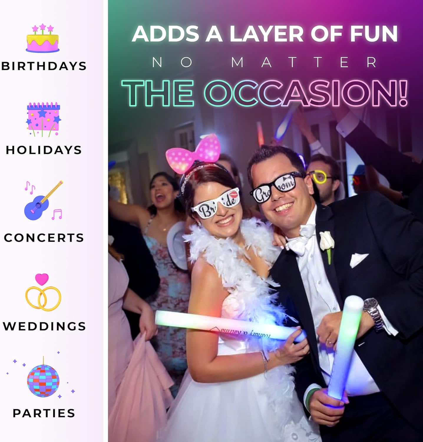 Foam Glow Sticks Bulk - 100 White Foam Light Up Sticks and LED Foam Sticks - 100 Reusable 16" Light Up Foam Sticks White Foam Glow Sticks for Wedding, Parties, and Dancing