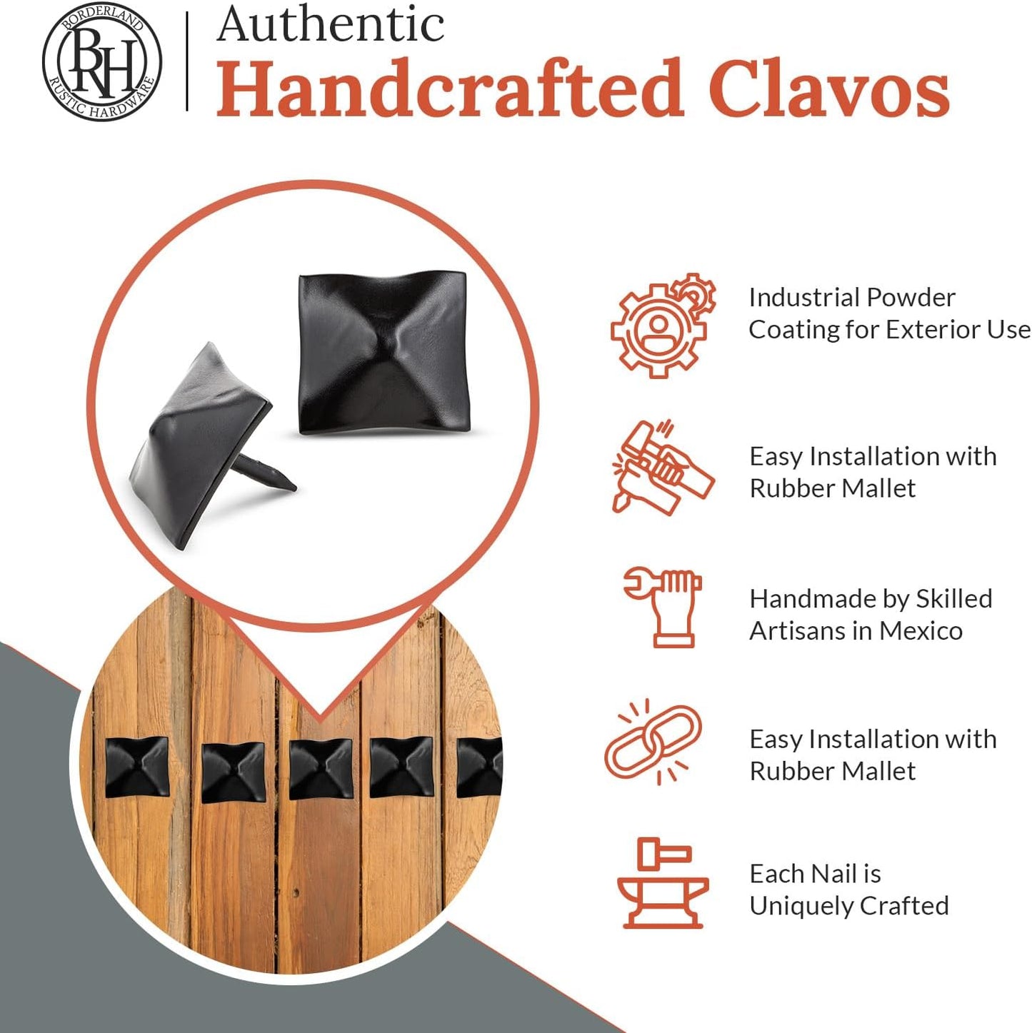 50 Pack 1" Square Head Iron Clavos Decorative Nails – Black – Handmade Rustic Square Fasteners for Farmhouse Shutters, Faux Wood Beams, Barn Doors, Shutters, and Gates – Ornamental Wood Accent