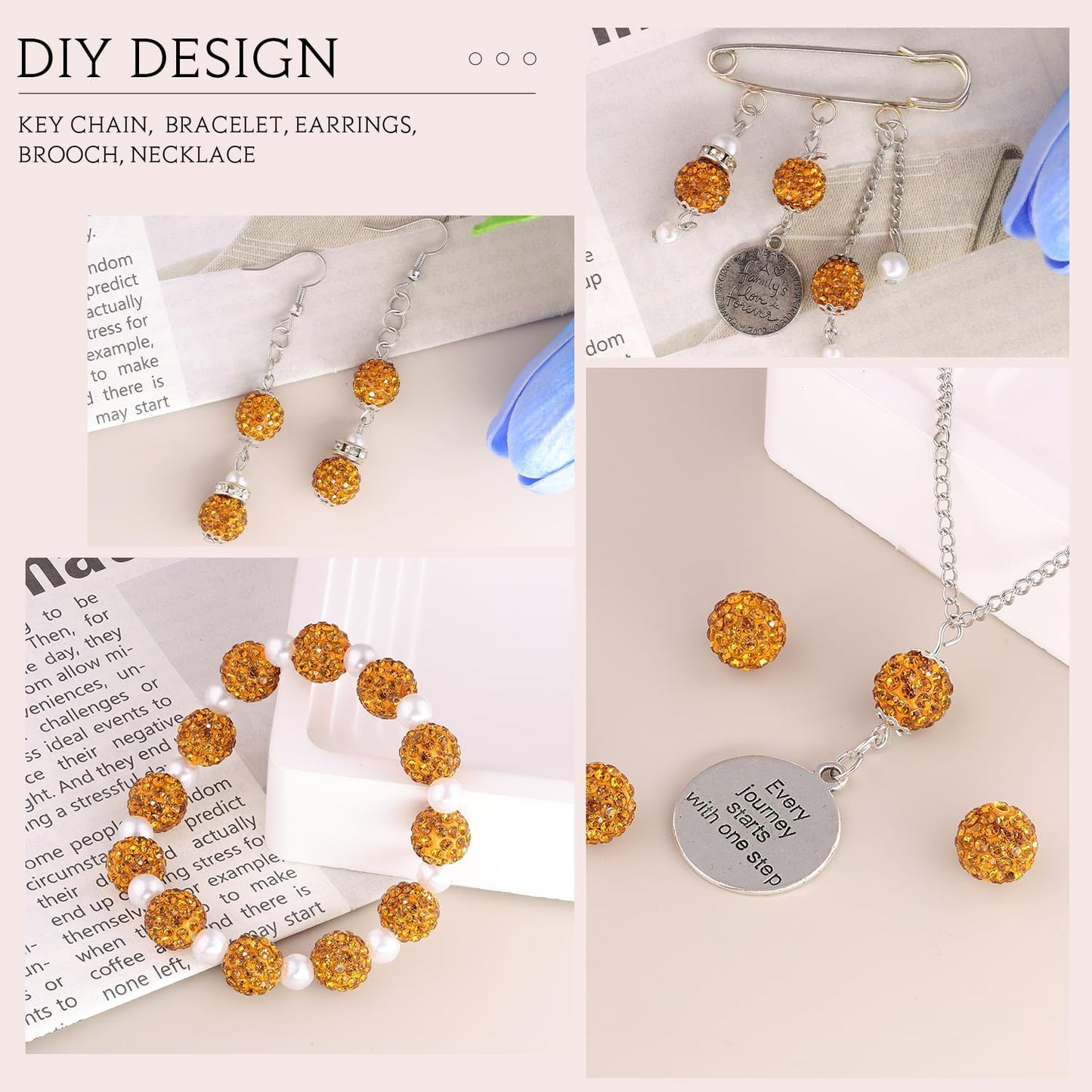 150 pcs 10mm Rhinestone Beads for Jewelry Making, Golden Shiny Round Shamballa Disco Beads Bulk, Sparkle Crystal Clay Christmas for Bracelet Baseball Necklace Earring Crafting and DIY