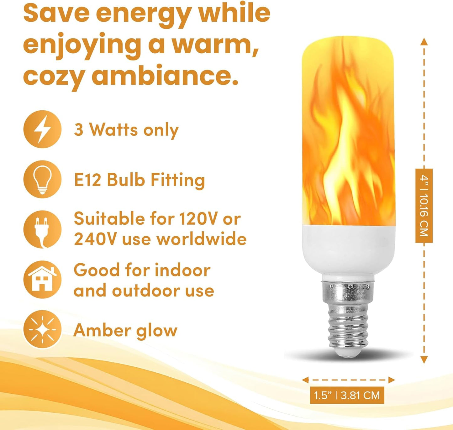 Fire Effect T6 T8 E12 LED Fire Candle Light Bulb Flame Flicker Tube Base Shape Novelty Lighting B11 Torch Rustic Farmhouse Bulbs 12mm Diameter, 100MM / 4.00" Total Length 120V ST15 3 Pack