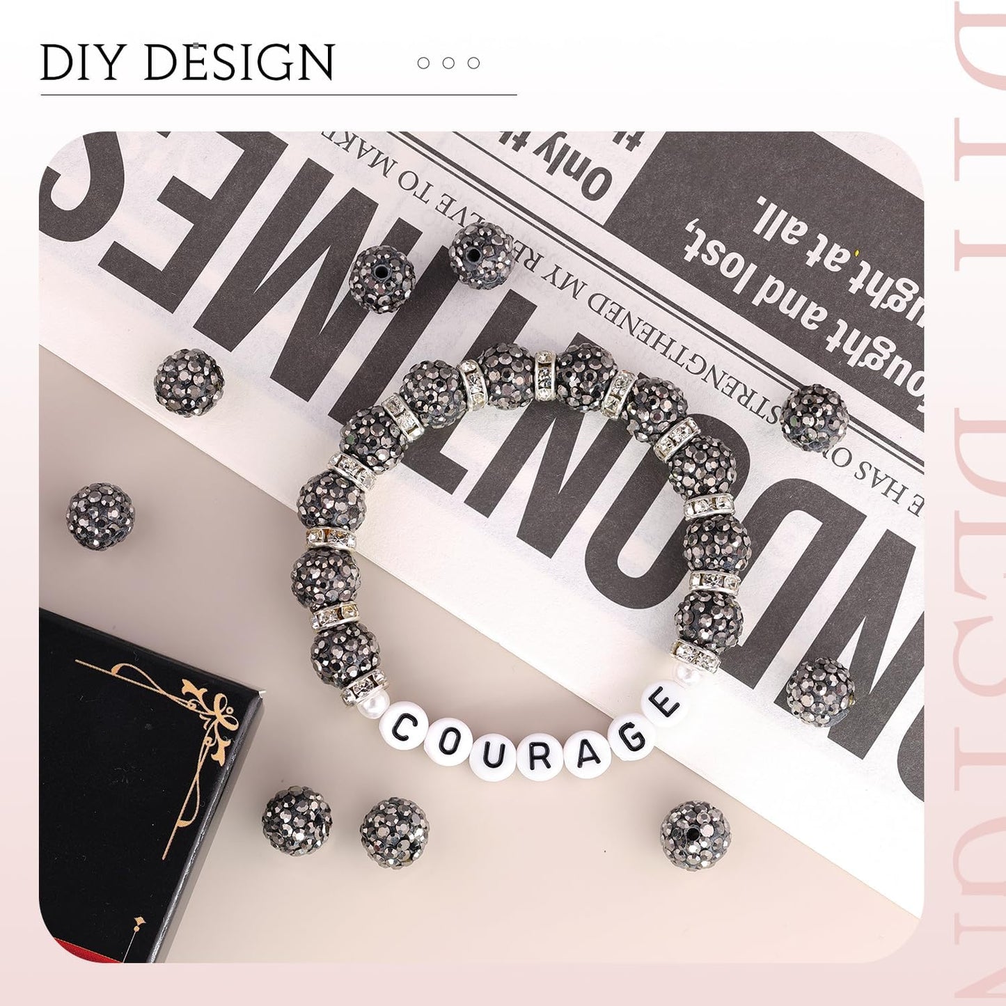 150 pcs 10mm Rhinestone Beads for Jewelry Making, Hematite Shiny Round Shamballa Disco Beads Bulk, Sparkle Crystal Clay Christmas for Bracelet Baseball Necklace Earring Crafting and DIY