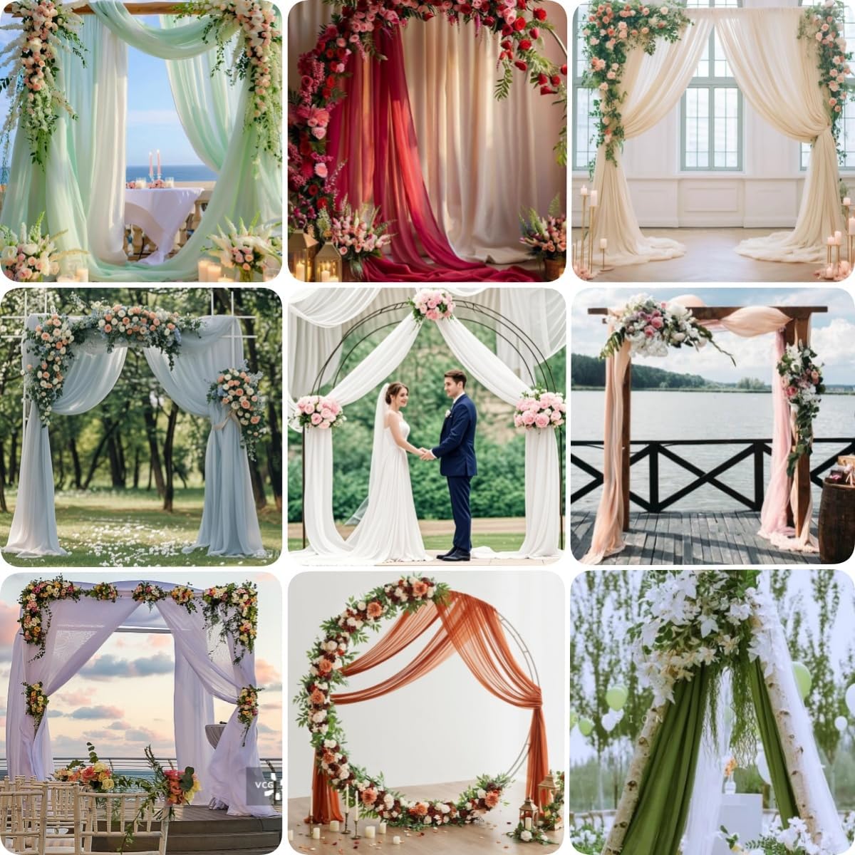 Sage Green 2 Panels Wedding Arch Draping Fabric 29" x 20Ft Sheer Drapes Outdoor Curtain for Wedding Party Baby Bridal Shower Arch Ceiling Backdrop Decor