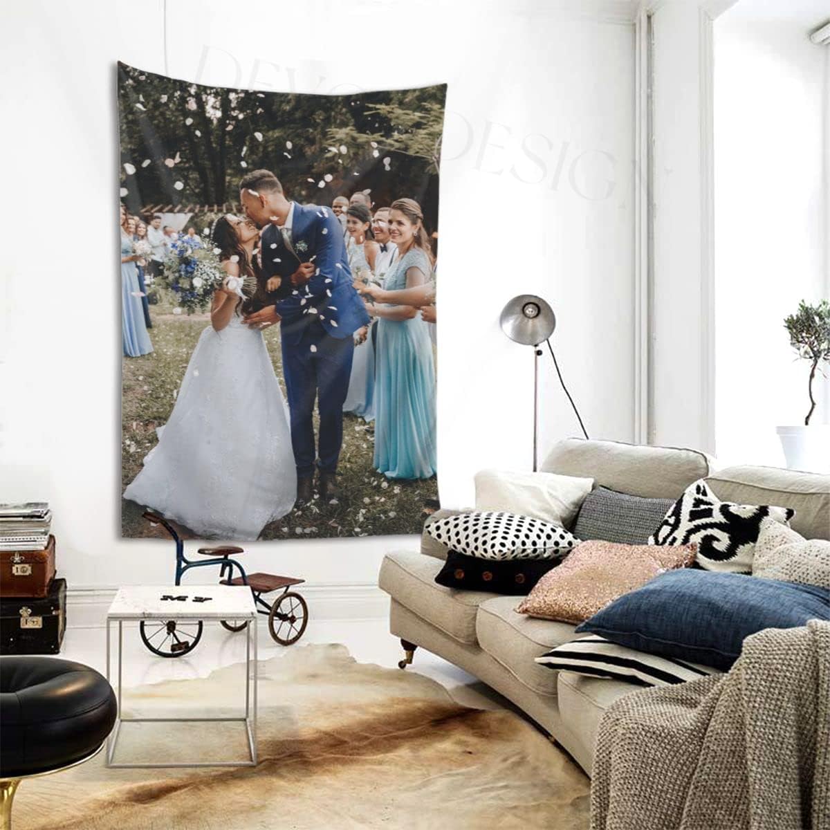 Custom Tapestry - Create Your Own Personalized Backdrop Wall Hanging Art - Upload Your Photo Text - Engagement & Wedding Banner