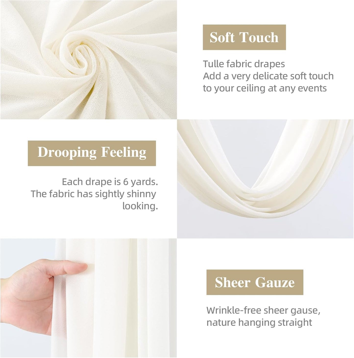 Wedding Arch Draping Fabric, 2 Panels 28" x 19Ft Ivory Wedding Arch Drapes Sheer Backdrop Curtain for Wedding Ceremony Party Ceiling Decor