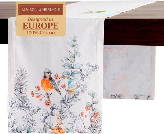 Maison d' Hermine Table Runner 100% Cotton Single Layer Table Runners 72 inches Long for Thanksgiving Christmas Decorations Home Kitchen Dining Party Wedding (Whitish Shabby Chique, 14.5" x 72")