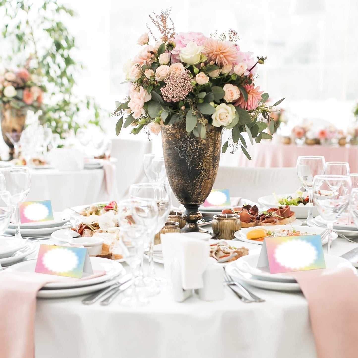 25 Color Gradient Place Cards for Table Seating, Colorful Wedding Name Place Card, Tent Cards for Birthday Bridal Shower Baby Shower Reception Dinner Party Decorations -A02