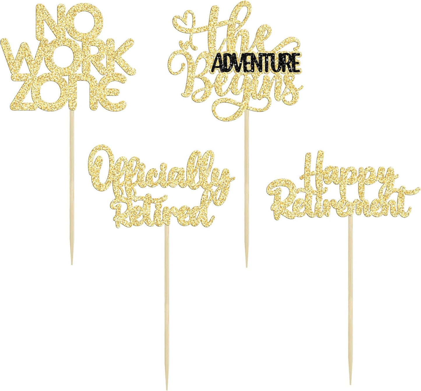 24Pcs Happy Retirement Cupcake Toppers Officially Retired Cake Toppers No Work Zone Adventure Begins Cupcake Picks Retirement Theme Farewell Birthday Party Cake Decorations Supplies Gold