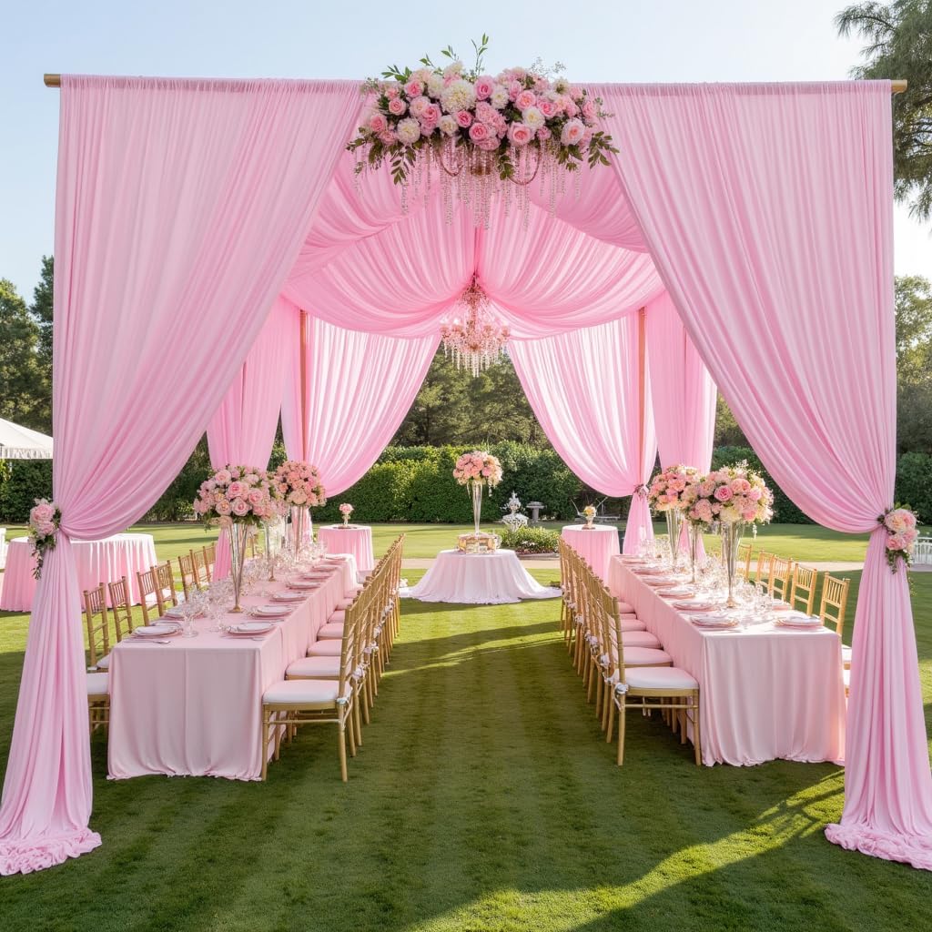 PartyVillage 10ft×15ft Baby Pink Backdrop Curtain for Wedding Parties, 2 Panels Wrinkle Free 15 FT Long Polyester Photo Backdrop Drapes Back Drop Cloth for Birthday Photography Background