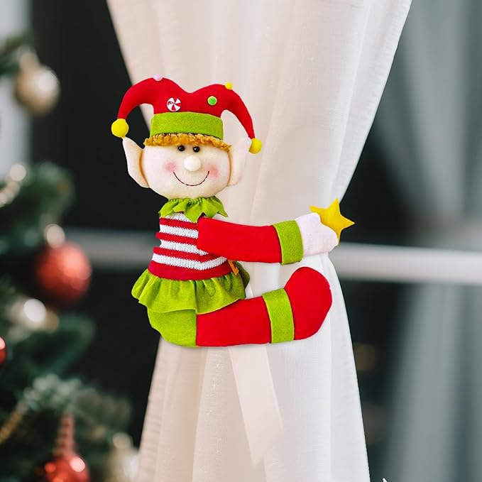 Elf Christmas Tree Topper with Mini Star, Unique Funny Plush Elf Decoration for Tree, Xmas Curtain Ornaments Wine Bottle Staircase Guardrail Decoration for Xmas New Year Holiday Birthday
