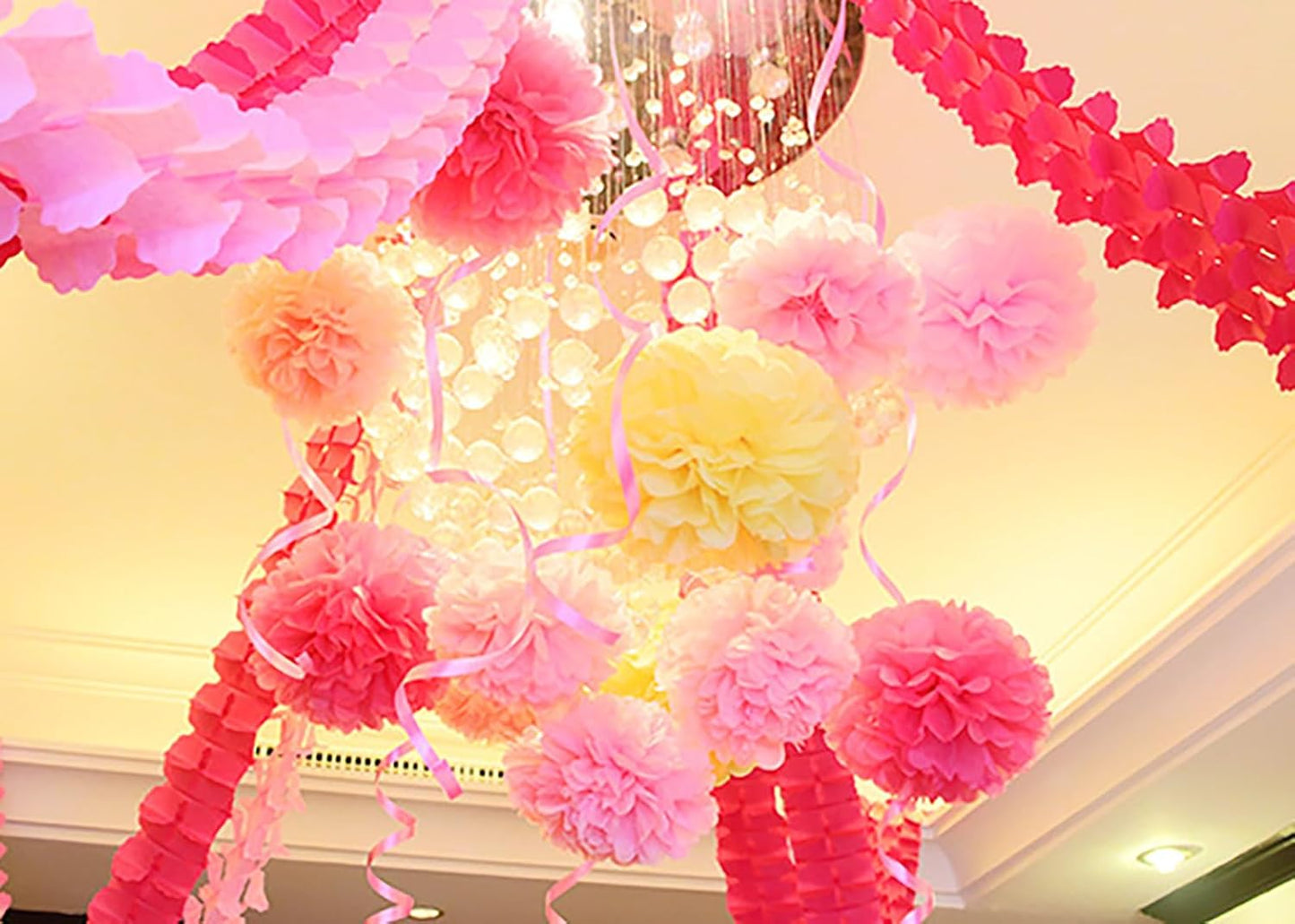 ZOOYOO Sage Green Tissue Paper Pom Poms Decorations, 12 PCS Pink Green Birthday Baby Shower Decor, Boho Neutral Wedding Bridal Shower Engagement Party Decorations