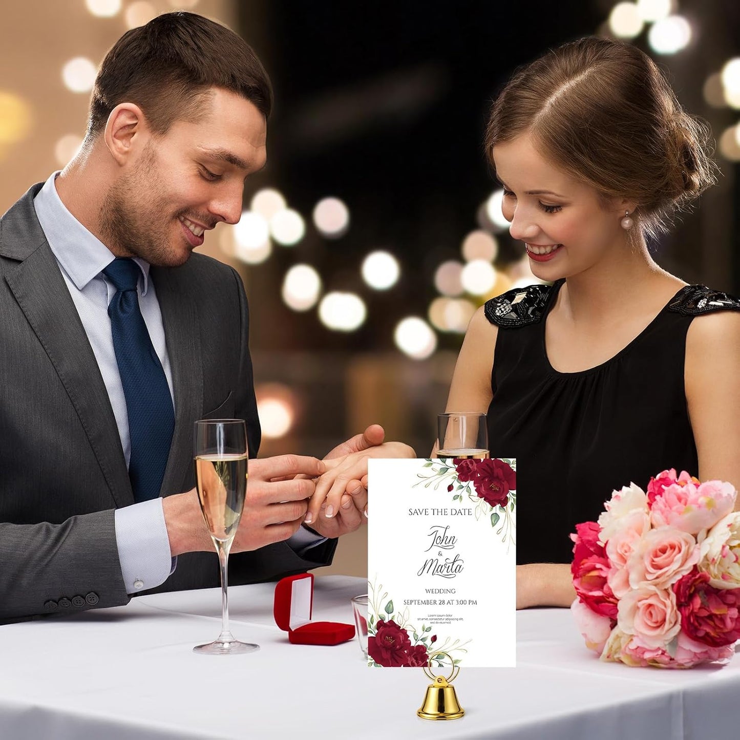 24 Pcs Table Number Holders Place Card Holders for Table 2 Inch Ring Clip Bell Number Holder Metal Picture Holder for Wedding Christmas Restaurant Home Photo Office Memo(Gold,Ring)