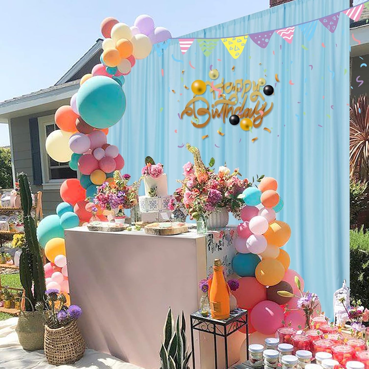 MYSKY HOME 10ft x 8ft Light Blue Backdrop Curtains for Parties, Weddings, Stage, Baby Showers, Birthdays - 5ft x 8ft, 2 Panels