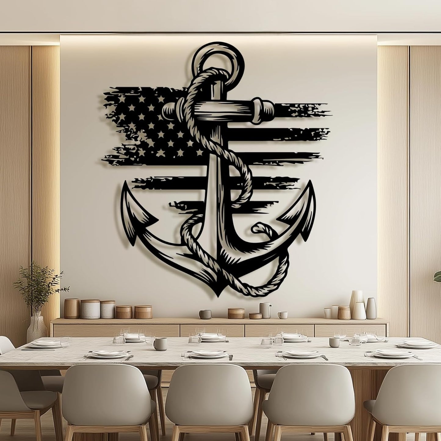 Metal Anchor Wall Decor, Anchor Metal Sign, Metal Anchor Decor, Anchor Metal Wall Art, Metal Nautical Wall Decor, Metal Wall Decor Coastal, Anchor Wall Decor (silver, 19L" x 17"W / 47 x 43 cm)