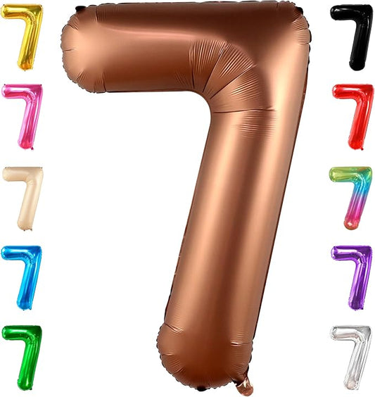 KatchOn Giant Coffee Brown Number 7 Balloon - 40 Inch, 1 Count, Unisex, Children, 7th Birthday & Anniversary, Reusable, Number 7, Brown