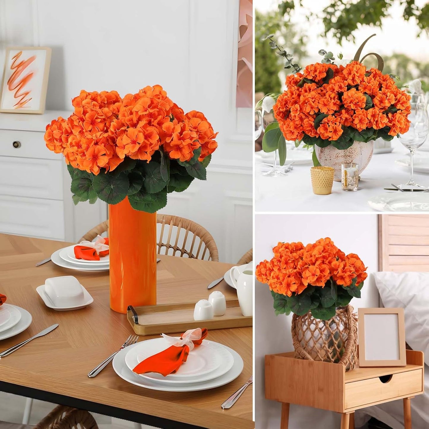 Hananona 6 Pcs Artificial Geranium Flowers for Outdoors Geranium Silk Orange Flower Outdoor UV Resistant Patio Plants Faux Autumn Flowers for Fall Home Kitchen Table Centerpieces (6, Orange)